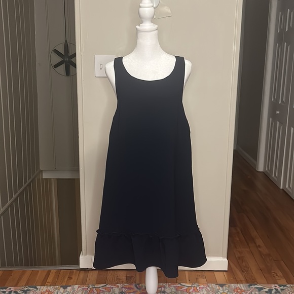 Sézane Mathilde Tie Bow Back Dress in Marine Blue Size FR 38, US 6 - Picture 4 of 11
